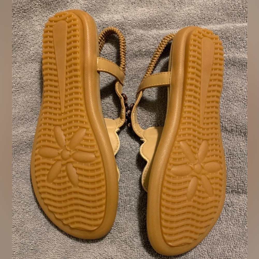 #S703 - SIKETU Boho Beige + Faux Jewel Stone Flat Sandals, Womens Size 8M (US) - Picture 10 of 15
